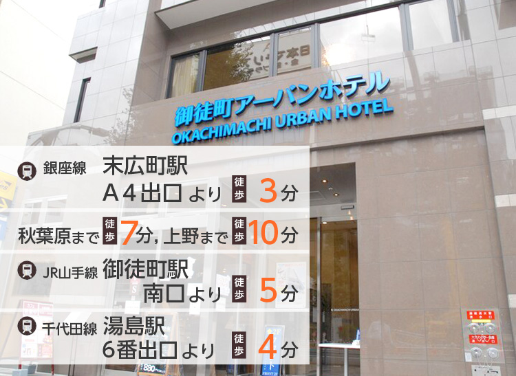 銀座線末広町駅A4出口より徒歩3分、秋葉原まで徒歩7分、上野まで徒歩10分